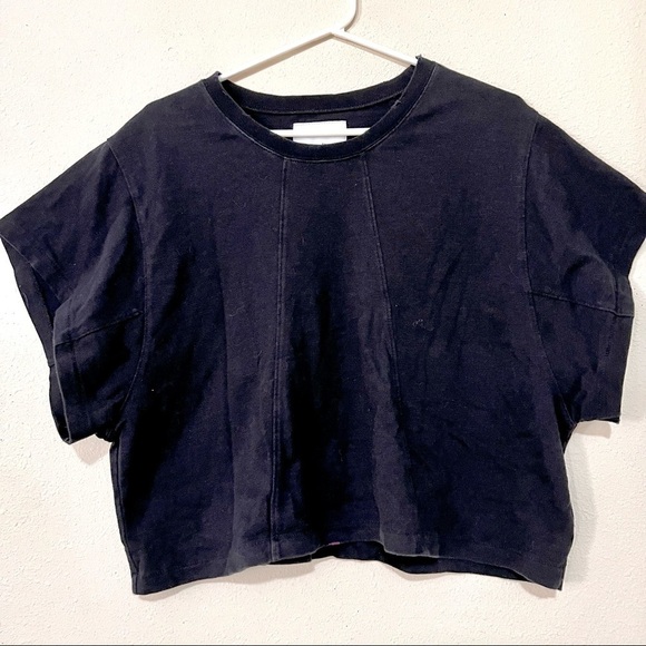 CURRENT/ELLIOTT Cotton Black cropped boxy oversized tee womens size 1 /S - Picture 3 of 9
